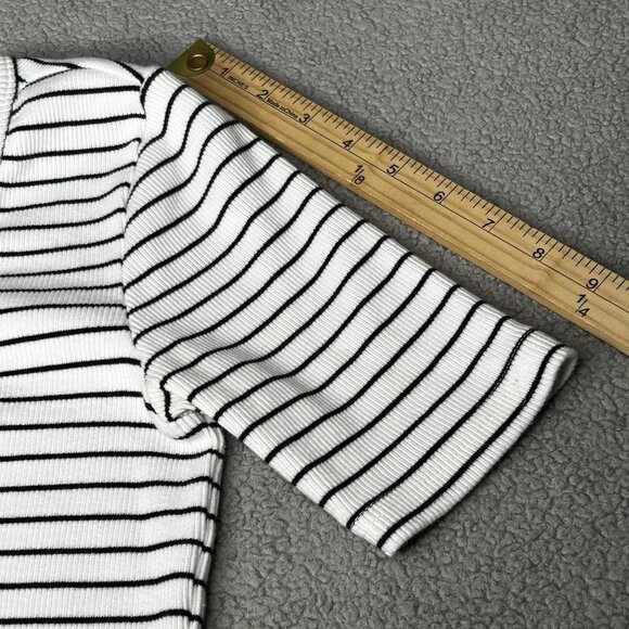 Pact Shirt Womens Small White Black Stripe Henley Ribbed Organic Cotton Top - Picture 9 of 11